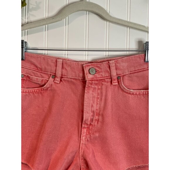 Guess Womens Pink Denim Shorts Size 25 Frayed Hem Unique Dye Wash - Picture 8 of 16